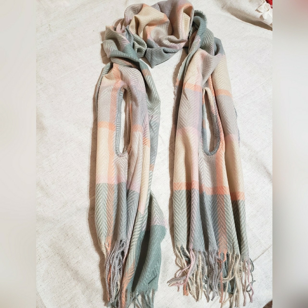 Woman's Scarf Blanket Plaid Shawl Wrap With Arm Holes